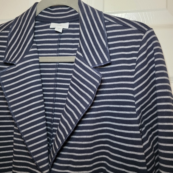 J. Jill Single Breasted Navy Striped Cotton Blend Blazer Jacket Size L - Picture 2 of 10